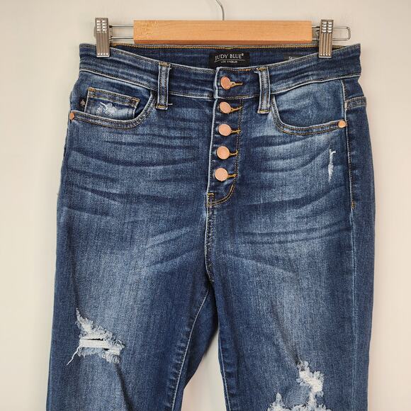 Judy Blue Skinny Fit Jeans Women's 7/28 Button Fly Dark Wash Stretch Denim - Picture 2 of 9